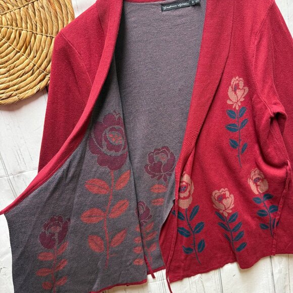 Gudrun Sjoden Wrap Cardigan Floral Print Organic Cotton Blend Red Sz M Cottage - Picture 5 of 9